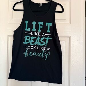 Next Level Apparel Black Tank Top with Teal Text